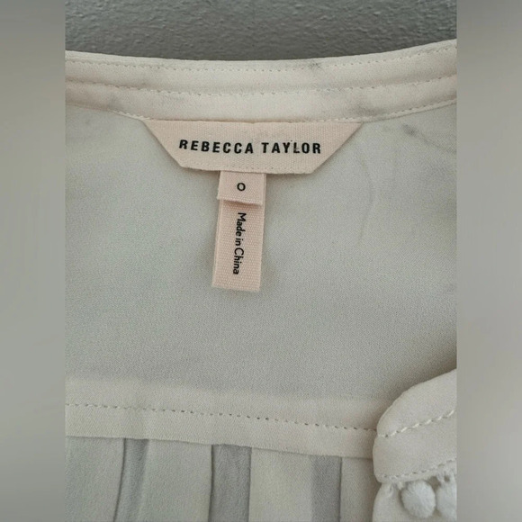 Rebecca Taylor Embroidered Chevron Silk Top Lace Up Neck Long Sleeve Sz 0 *FLAW - Picture 11 of 13